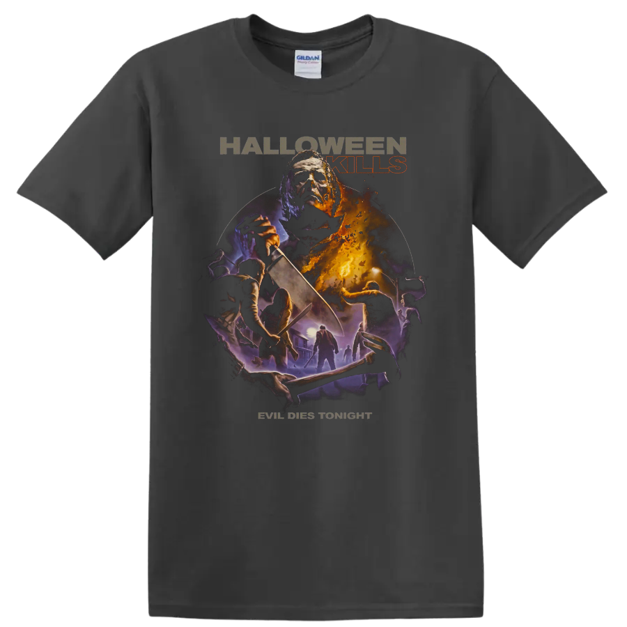 Halloween Kills Michael Myers masked slasher horror graphic print on a Charcoal T Shirt