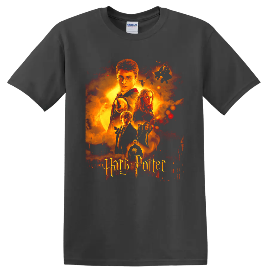 Harry Potter Chamber of Secrets fiery wizarding movie poster graphic on a Charcoal T Shirt