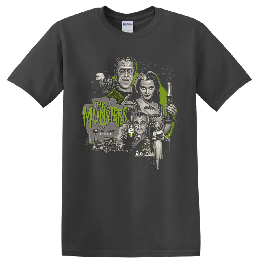 The Munsters 2 gothic family portrait graphic print on a Charcoal T Shirt