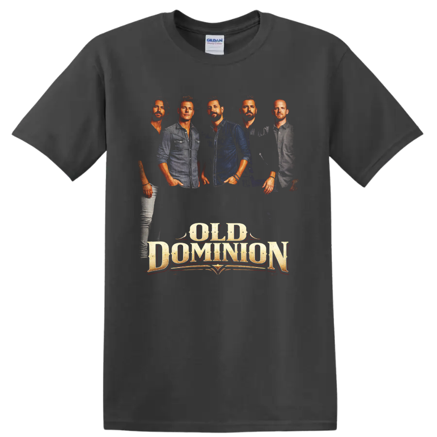 Old Dominion band portraits with distressed western-style Old Dominion wordmark on a Charcoal T Shirt