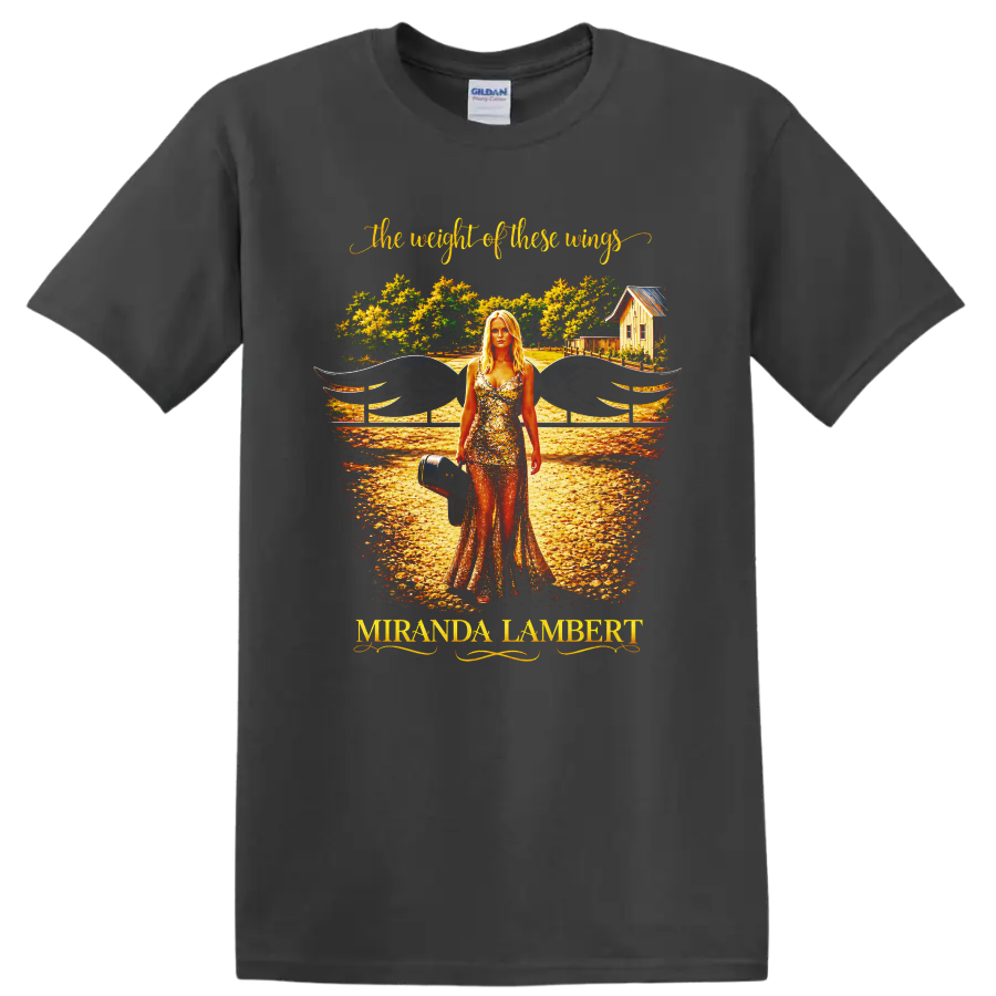 Miranda Lambert Weight of These Wings winged country road illustration on a Charcoal T Shirt