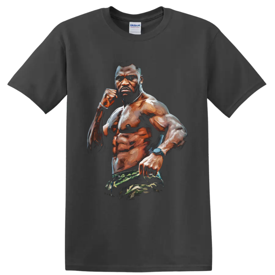 Bobby Green MMA fighter portrait in a raised-fist pose with painterly highlights on a Charcoal T Shirt