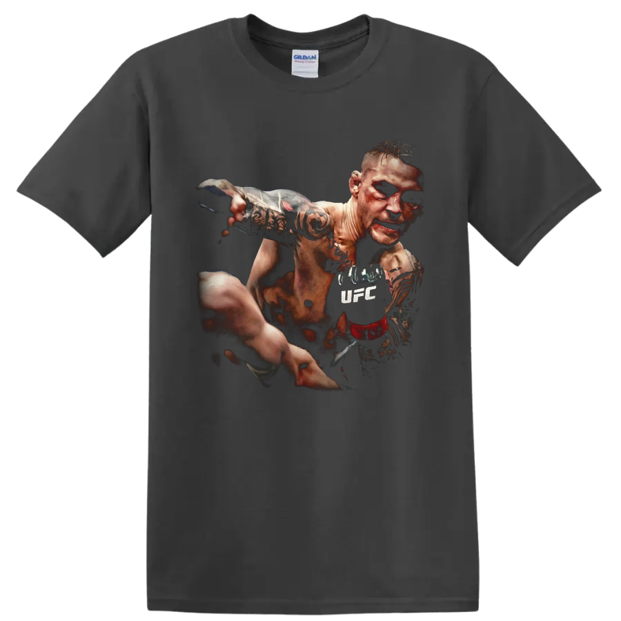 Charles Oliveira tattooed MMA fighter in a dramatic forward-punching graphic on a Charcoal T Shirt