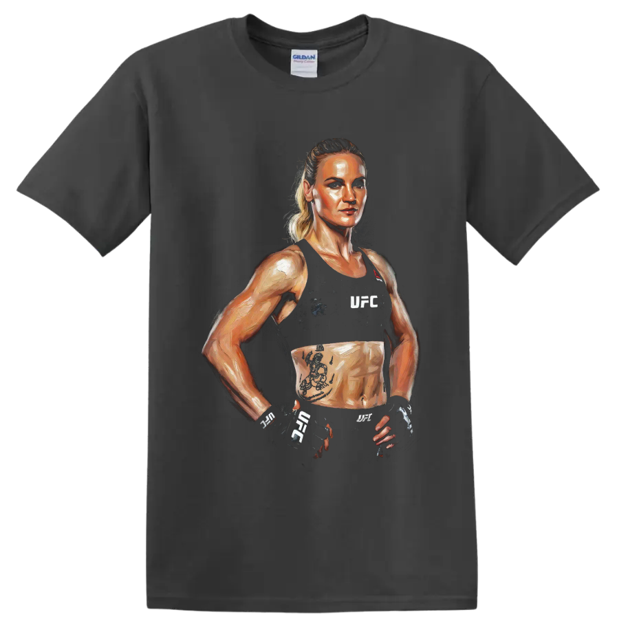 Valentina Shevchenko UFC fighter portrait in expressive painted combat sports style on a Charcoal T Shirt