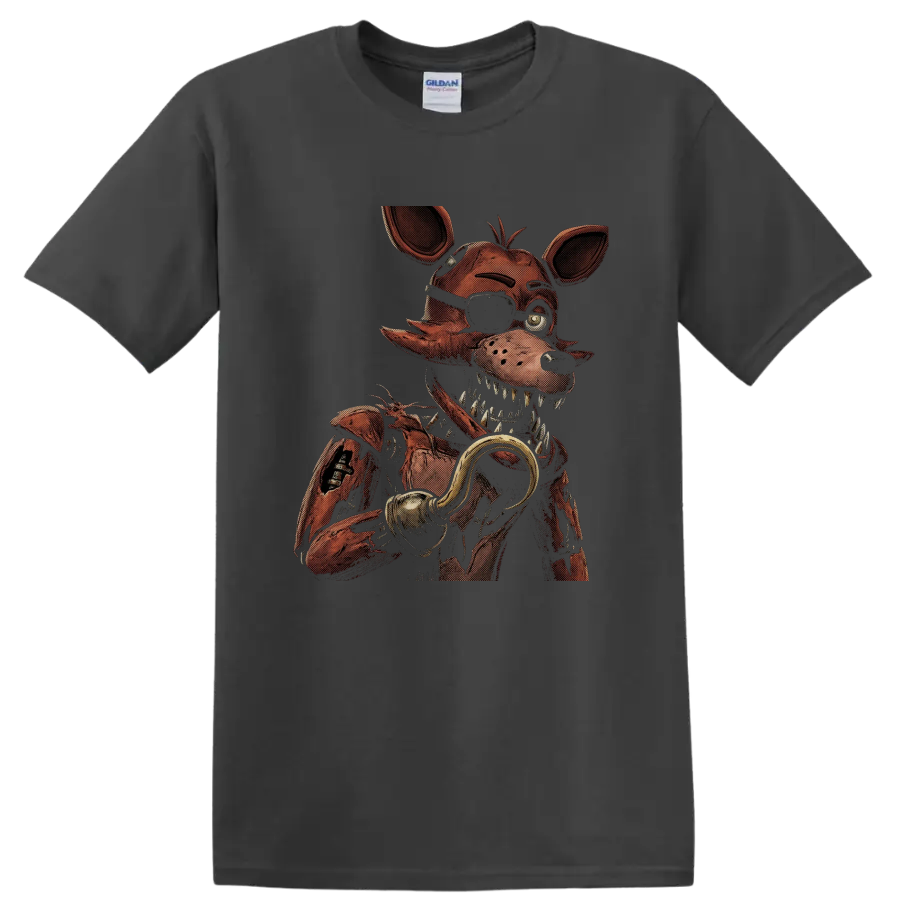 Withered Foxy distressed pirate animatronic horror graphic on a Charcoal T Shirt