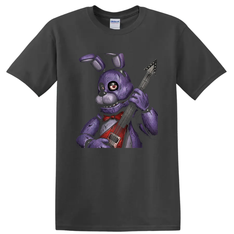 Bonnie animatronic rabbit guitarist horror graphic on a Charcoal T Shirt