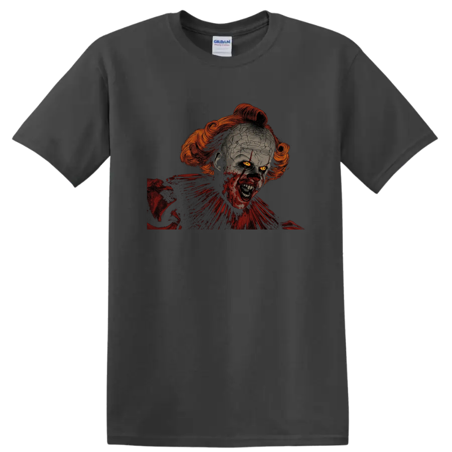 Pennywise from It cracked face horror clown graphic on a Charcoal T Shirt