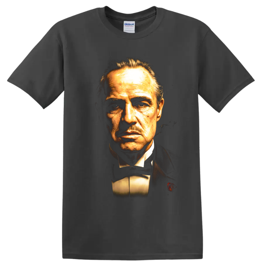 Vito Corleone The Godfather vintage portrait graphic on a Charcoal T Shirt