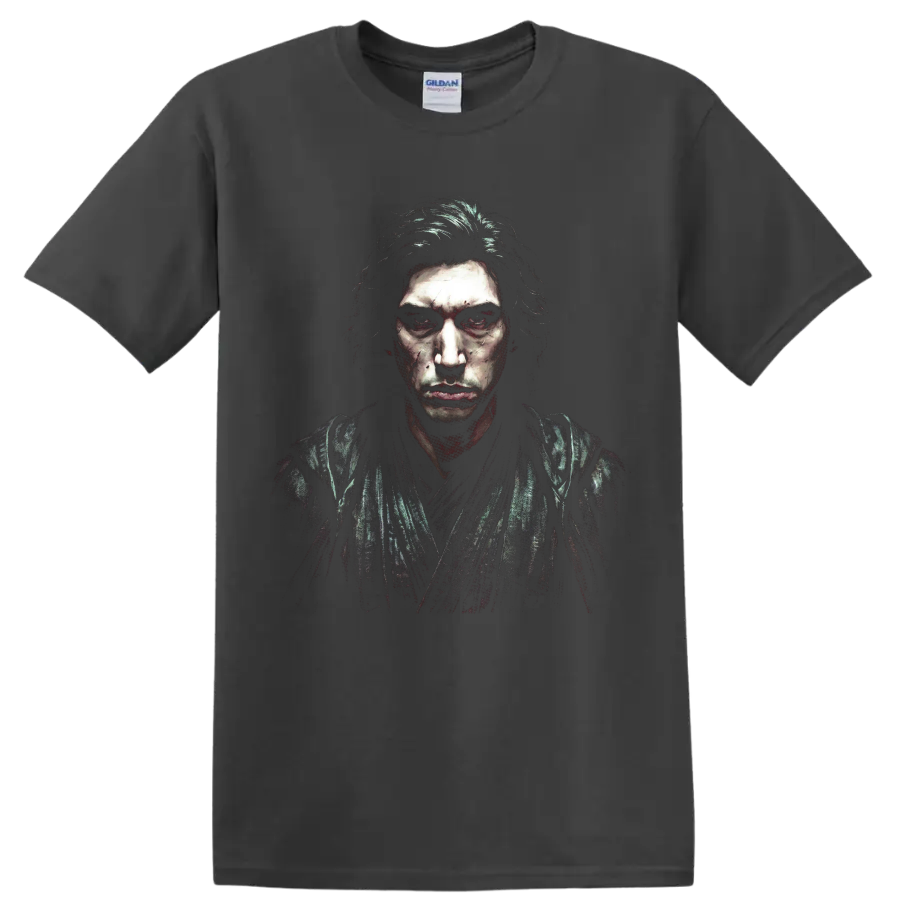 Kylo Ren Adam Driver dark distressed portrait graphic on a Charcoal T Shirt