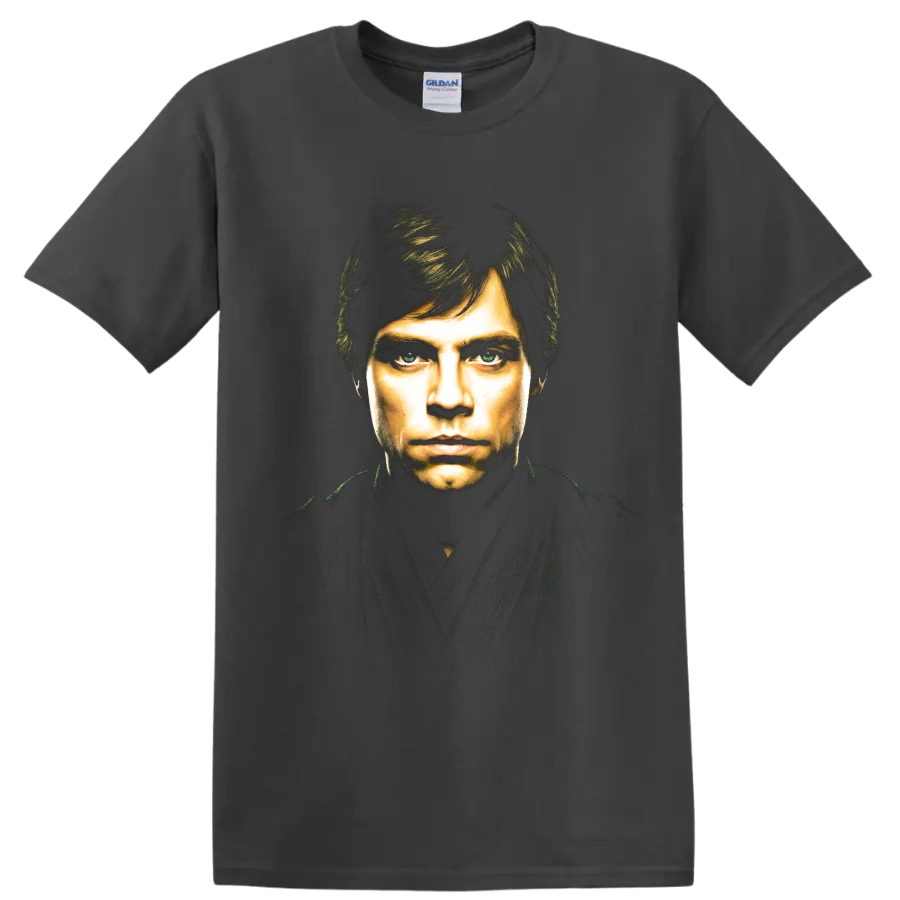Luke Skywalker portrait graphic print from Star Wars on a Charcoal T Shirt