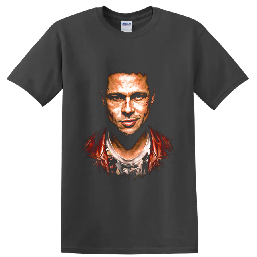 Tyler Durden Brad Pitt Fight Club gritty portrait graphic on a Charcoal T Shirt
