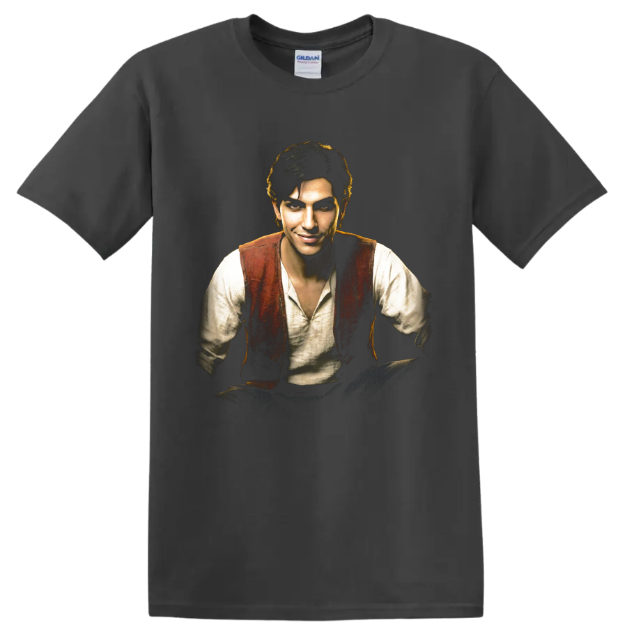 Zevran Arainai Dragon Age rogue portrait graphic print on a Charcoal T Shirt
