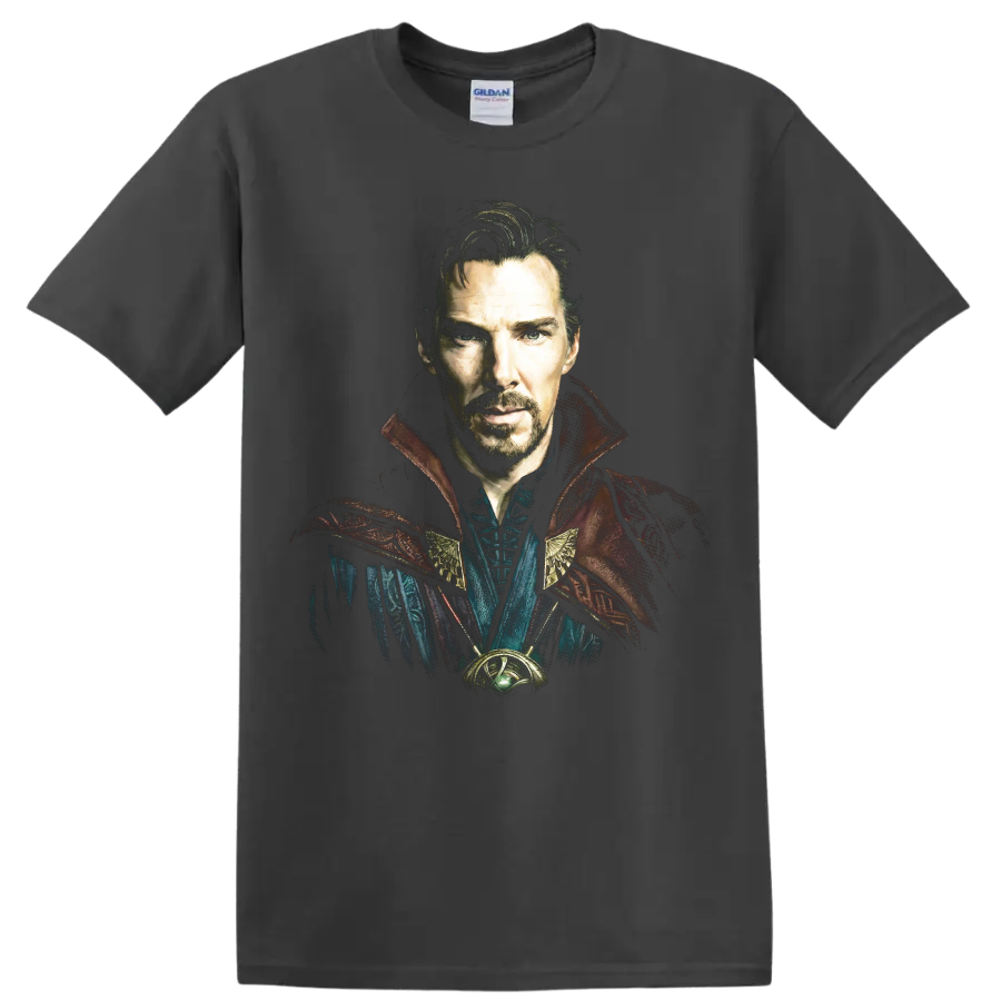 Doctor Strange mystic sorcerer portrait fantasy graphic print on a Charcoal T Shirt