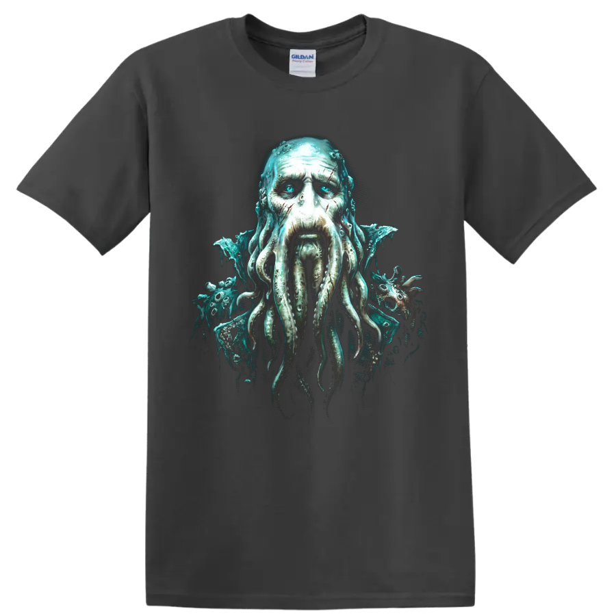 Davy Jones tentacled sea captain horror-fantasy graphic portrait on a Charcoal T Shirt
