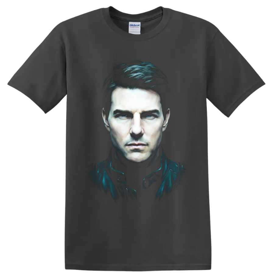 Ethan Hunt Mission Impossible cinematic portrait graphic print on a Charcoal T Shirt