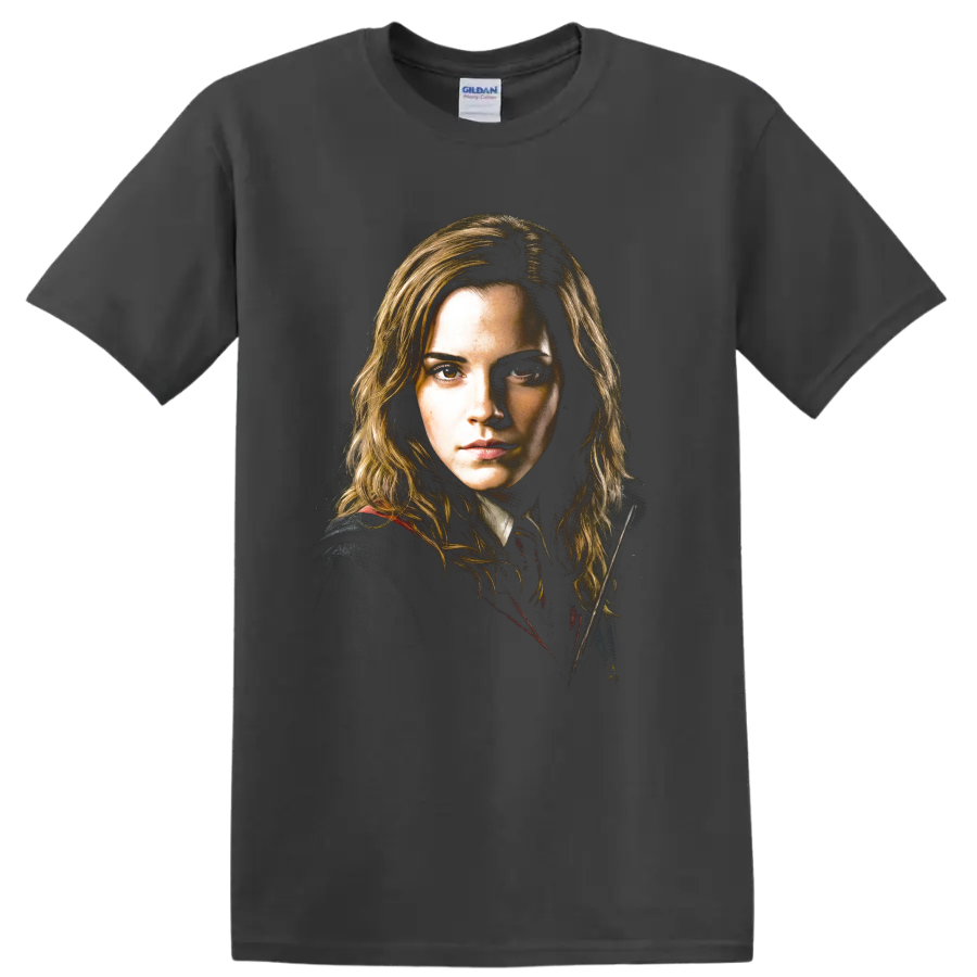 Hermione Granger Harry Potter portrait graphic print on a Charcoal T Shirt