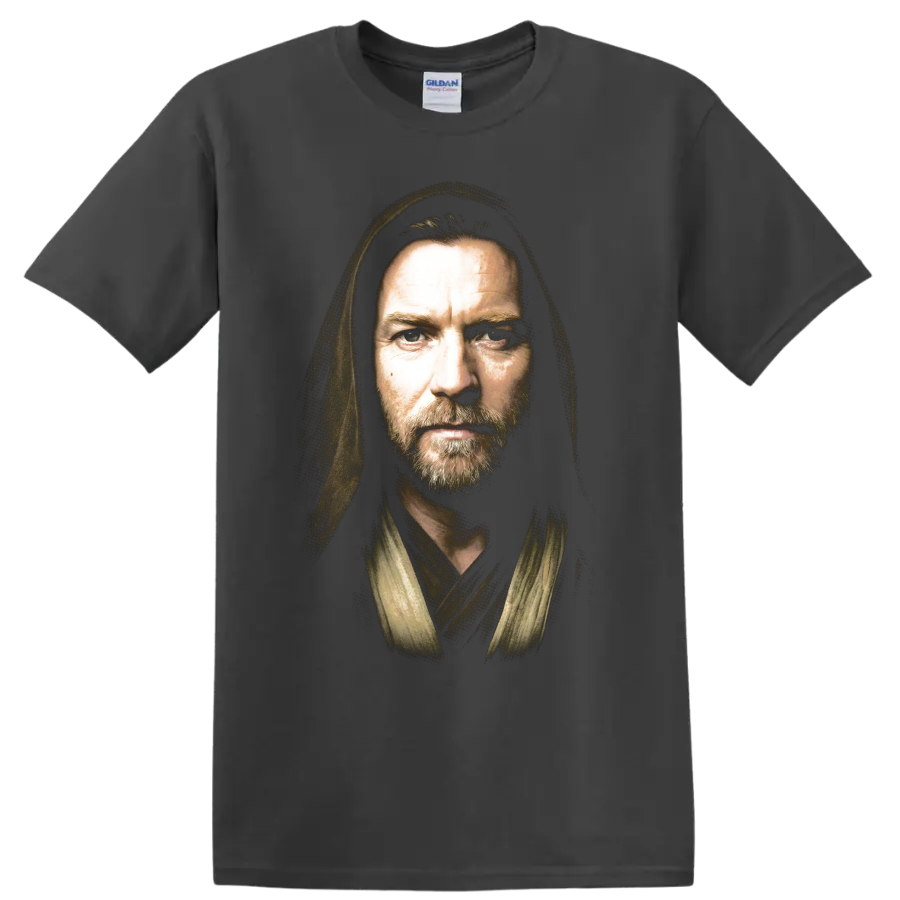 Obi-Wan Kenobi hooded Jedi portrait graphic print on a Charcoal T Shirt