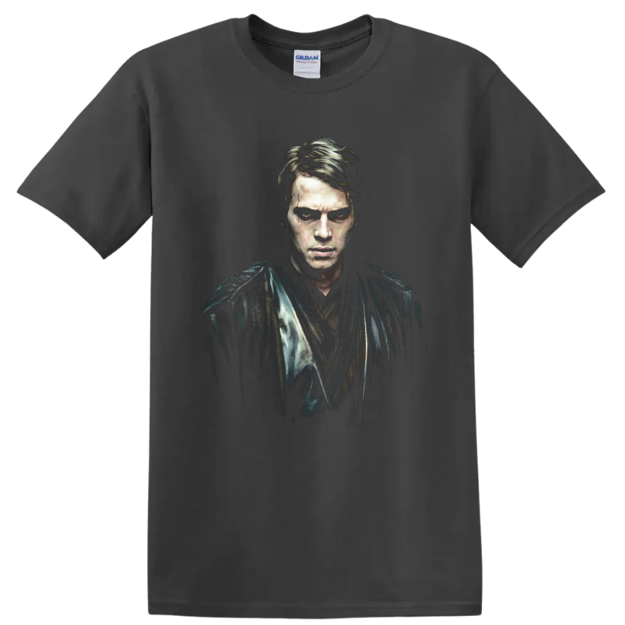 Anakin Skywalker Star Wars dark cinematic portrait art on a Charcoal T Shirt