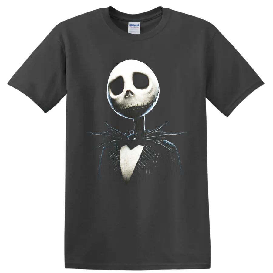 Jack Skellington in pinstripe suit gothic graphic print on a Charcoal T Shirt