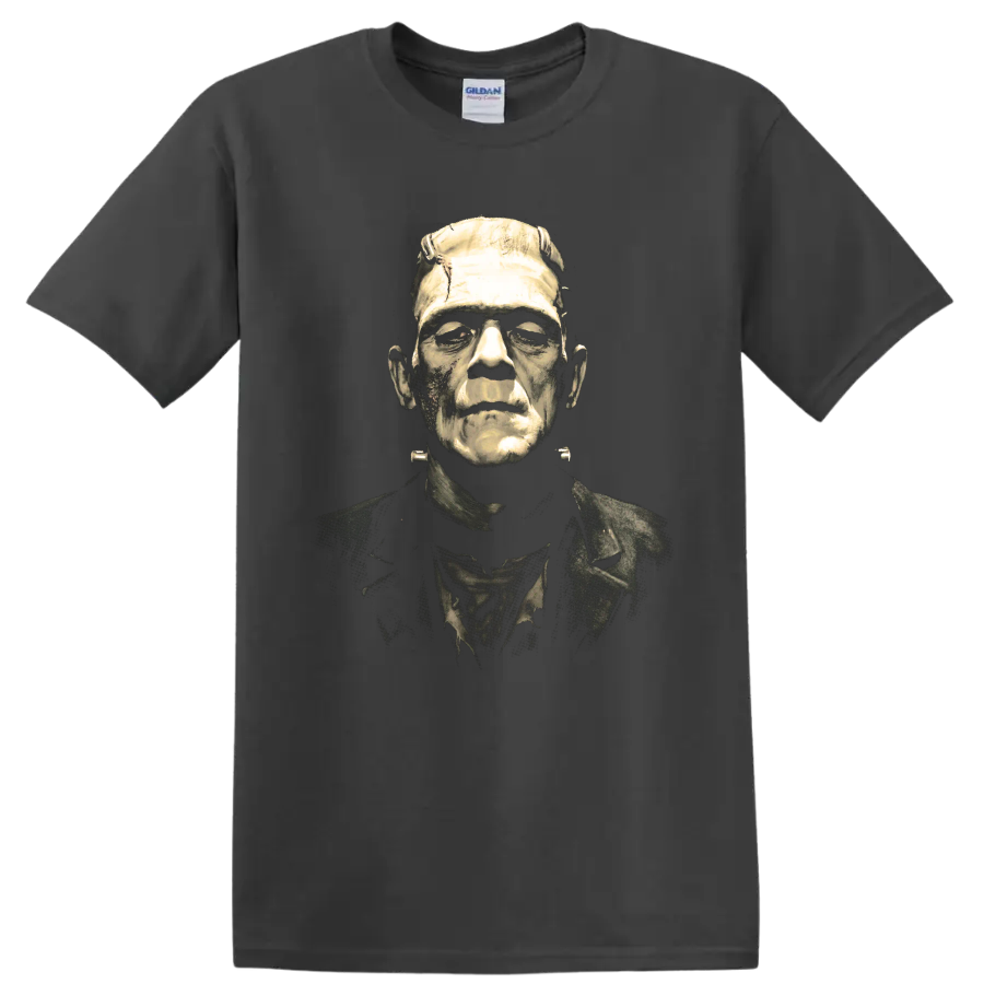 Frankenstein's Monster distressed gothic horror portrait on a Charcoal T Shirt