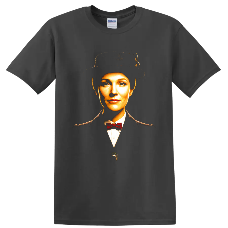 Mary Poppins Emily Blunt portrait graphic print on a Charcoal T Shirt