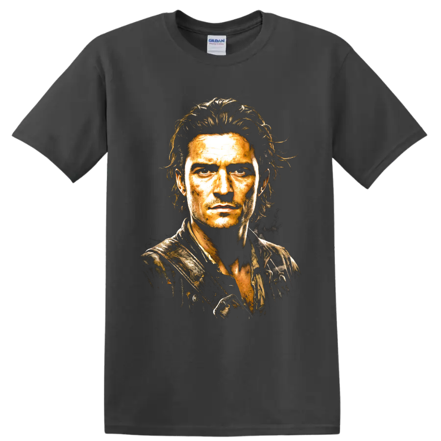 Will Turner Orlando Bloom sepia portrait graphic on a Charcoal T Shirt