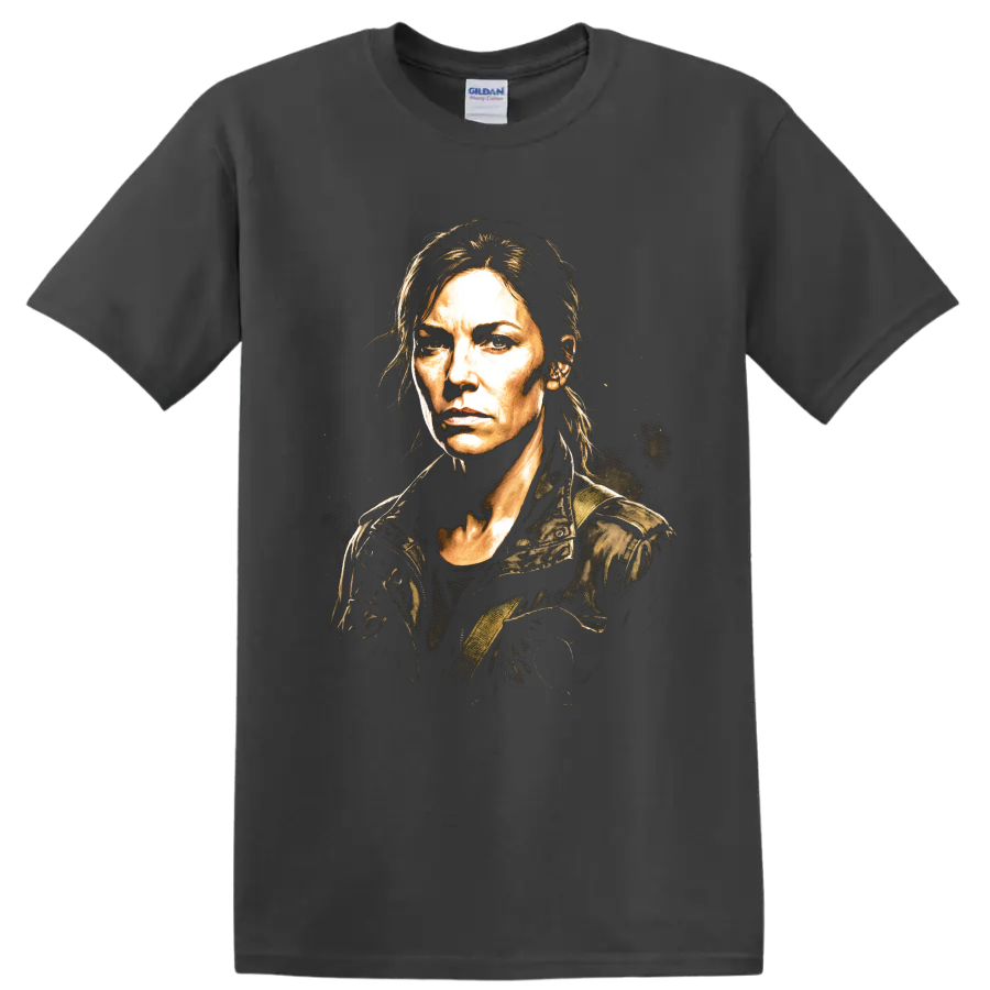 Maggie Greene gritty painterly character portrait from The Walking Dead on a Charcoal T Shirt