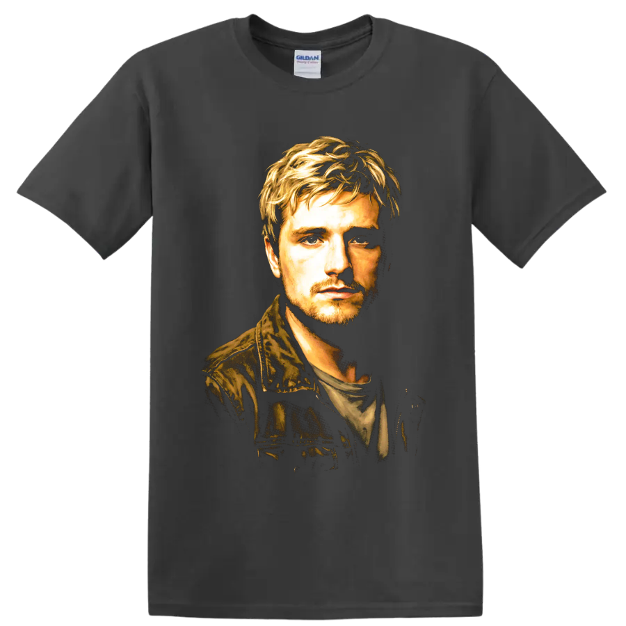 Peeta Mellark painterly cinematic portrait on a Charcoal T Shirt