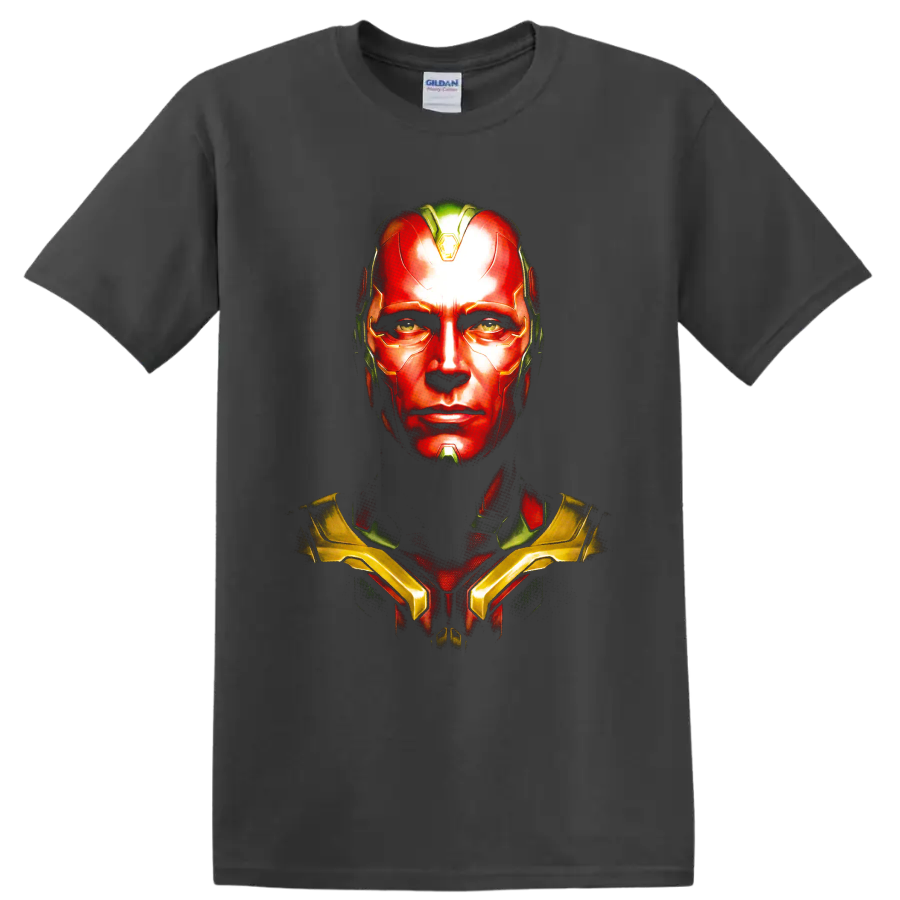 Vision android portrait graphic from Avengers: Age of Ultron on a Charcoal T Shirt
