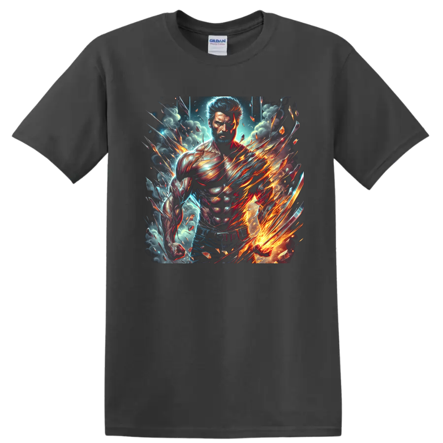 Wolverine fiery claw superhero warrior in explosive cosmic comic art on a Charcoal T Shirt