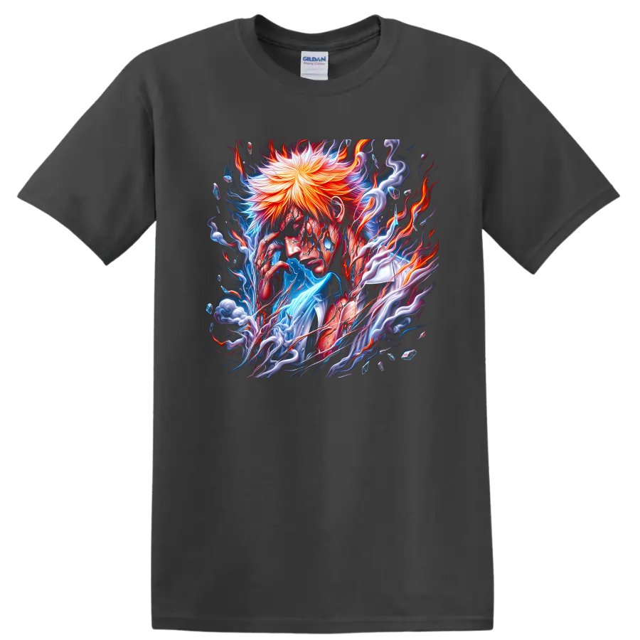 Ichigo Kurosaki fiery energy anime warrior graphic print on a Charcoal T Shirt