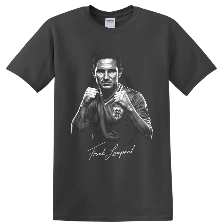 Frank Lampard England soccer portrait with raised fists and signature-style lettering on a Charcoal T Shirt