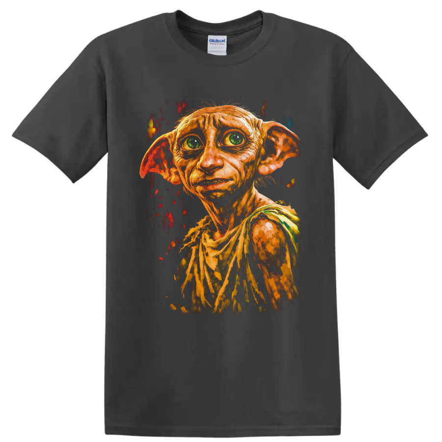 Dobby Harry Potter house elf portrait in dramatic textured fantasy art on a Charcoal T Shirt