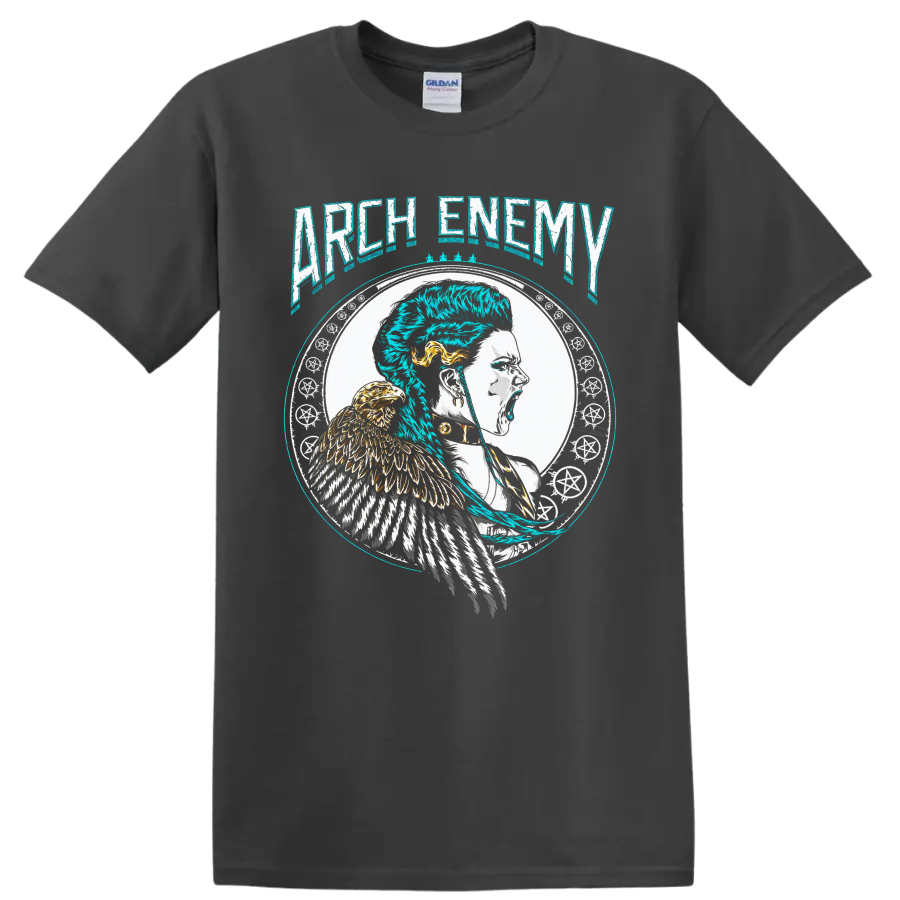 Arch Enemy Alissa White-Gluz warrior portrait with eagle and distressed gothic art on a Charcoal T Shirt