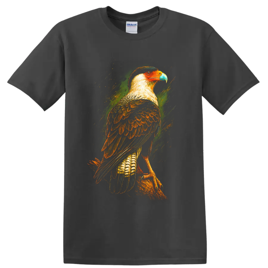 Crested caracara raptor in colorful painted wildlife art perched on a branch on a Charcoal T Shirt