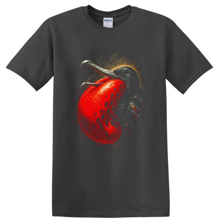Great frigatebird portrait with red throat pouch in expressive painterly bird art on a Charcoal T Shirt