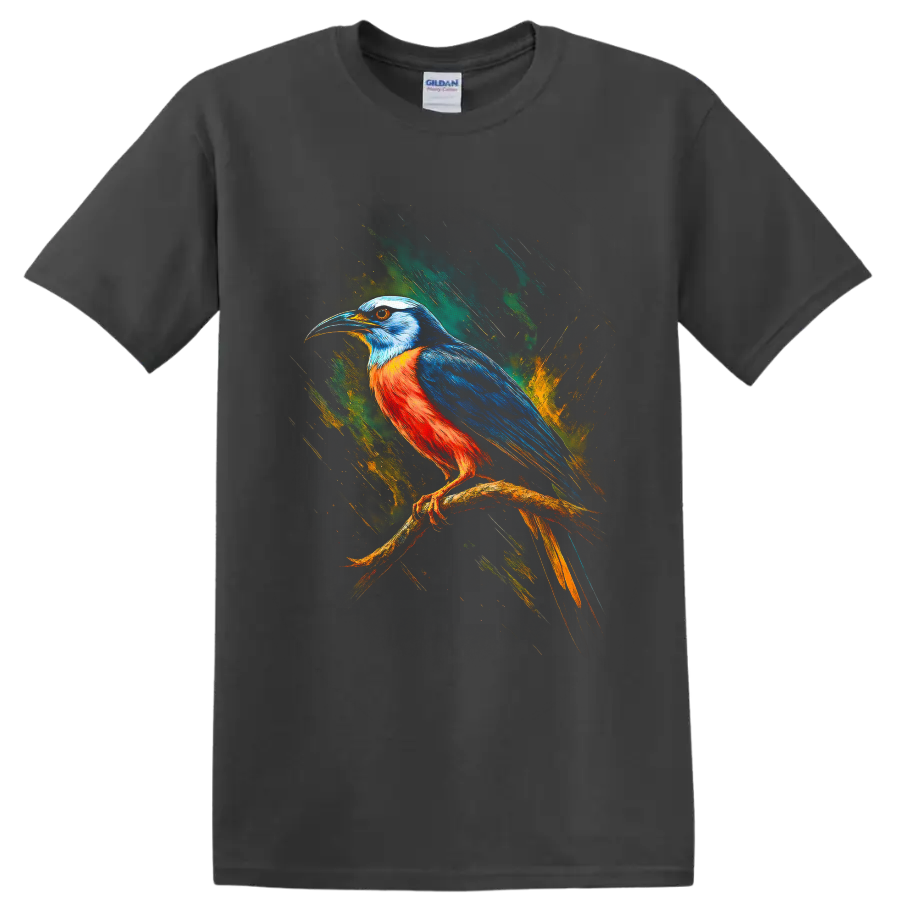 Colorful kingfisher perched on a branch in dynamic modern paint-splash art on a Charcoal T Shirt