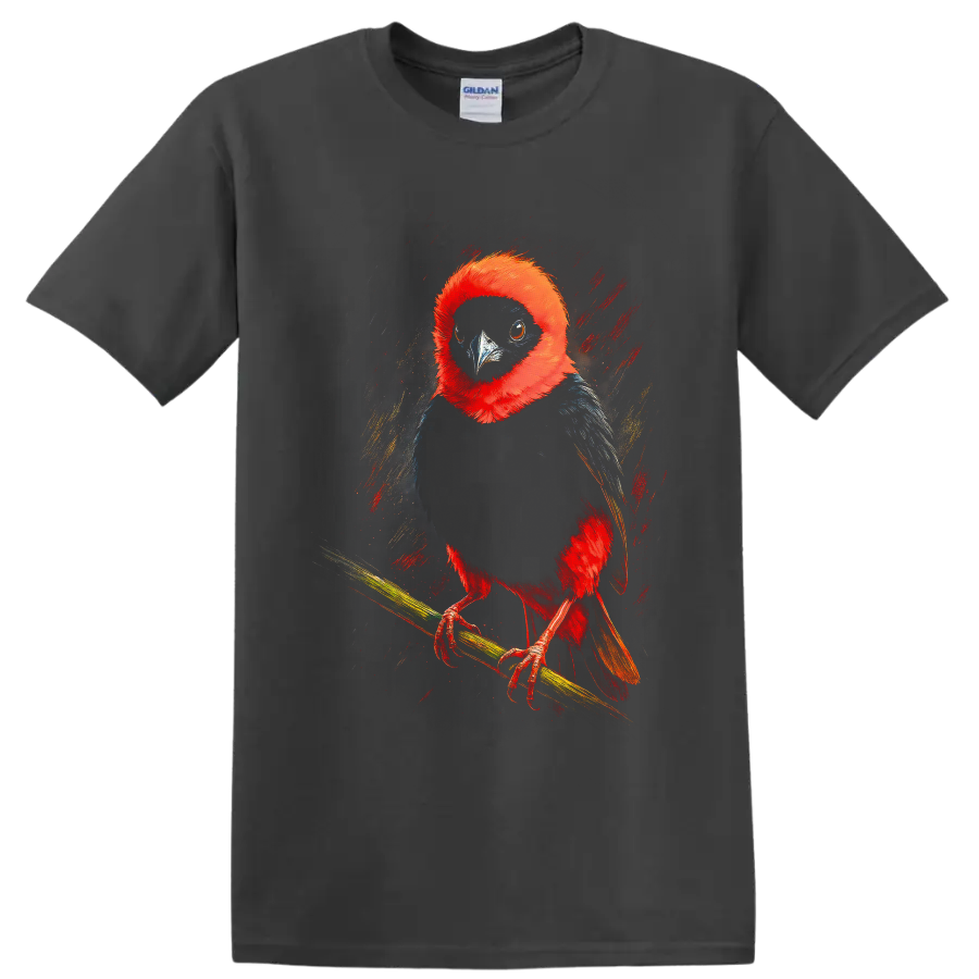 Red-Headed Trogon bird portrait in vivid painterly tropical wildlife art on a Charcoal T Shirt