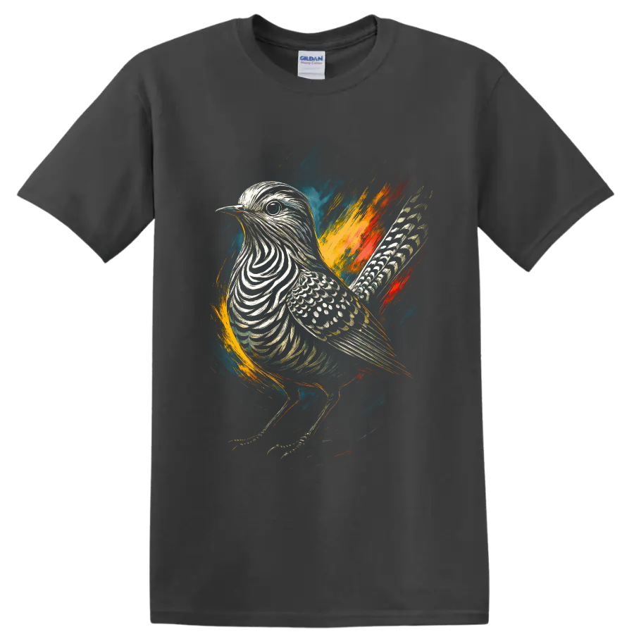 Zebra dove profile in colorful painterly wildlife art with bold brushstrokes on a Charcoal T Shirt