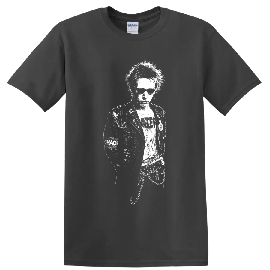 Johnny Rotten Sex Pistols punk rock music graphic on a Charcoal T Shirt