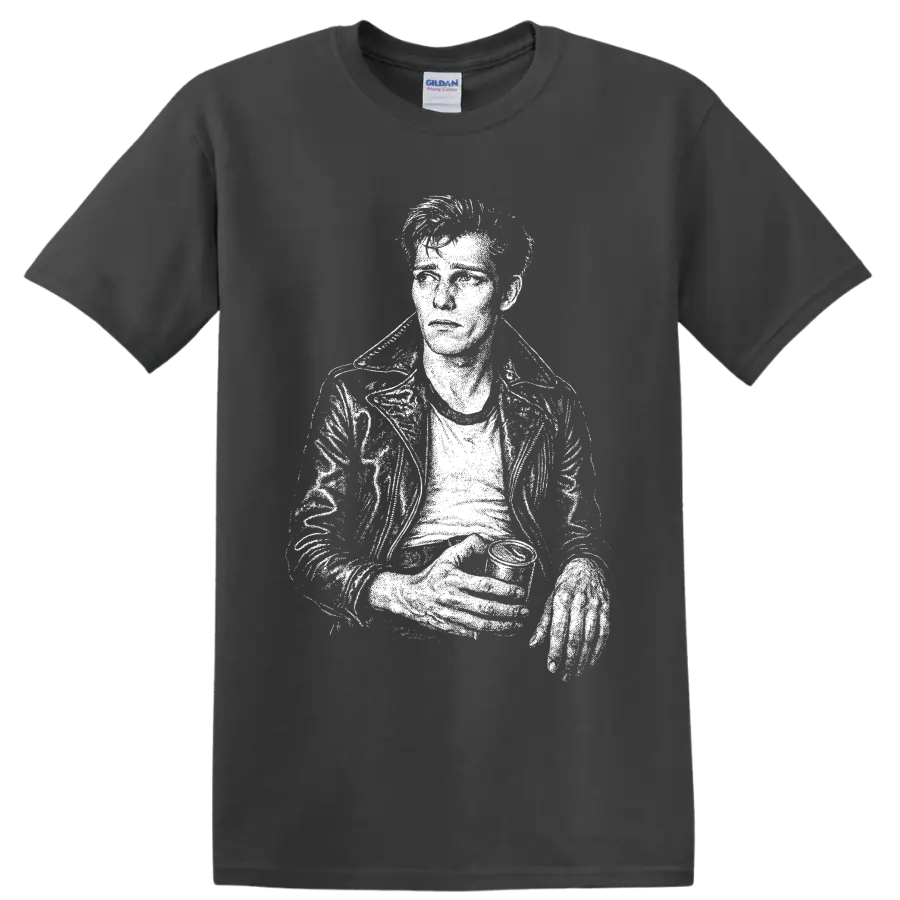 Paul Simonon of The Clash holding bass in a high-contrast pixelated portrait on a Charcoal T Shirt