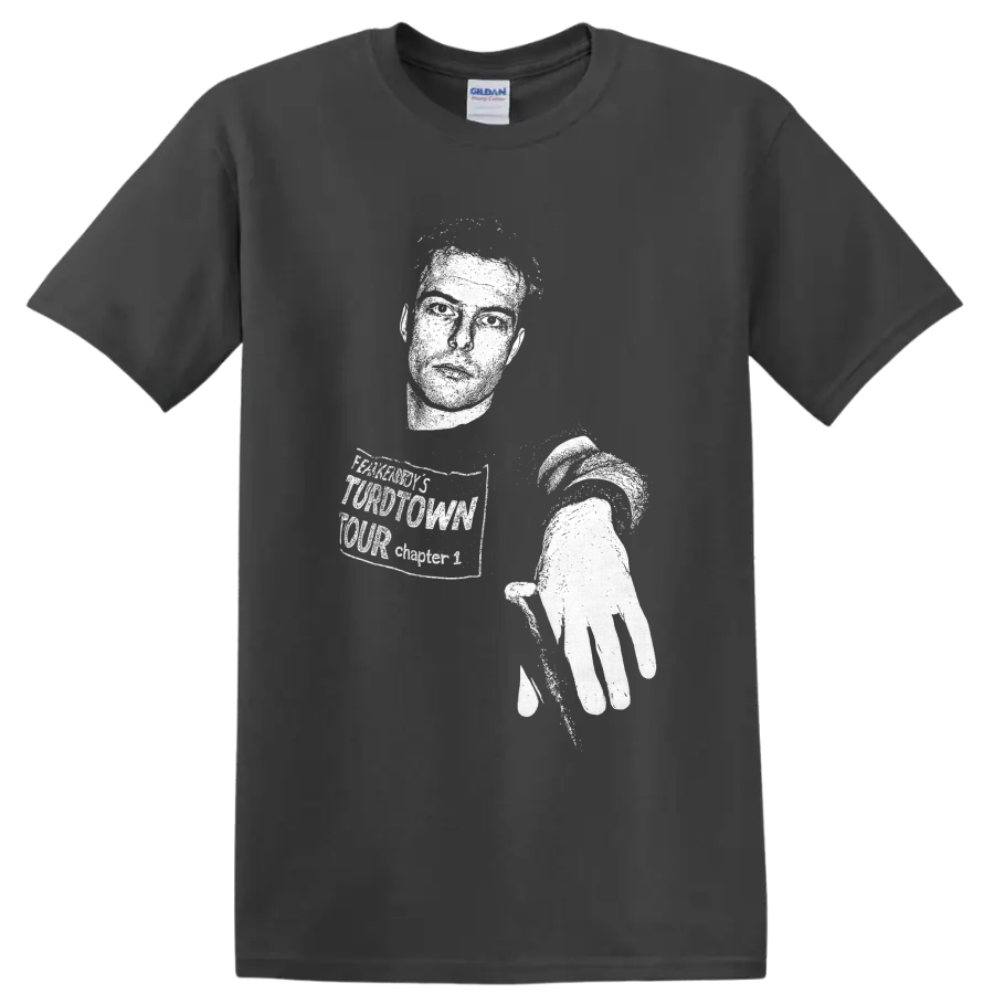Jello Biafra punk rock singer silhouette holding a microphone in stark monochrome style on a Charcoal T Shirt