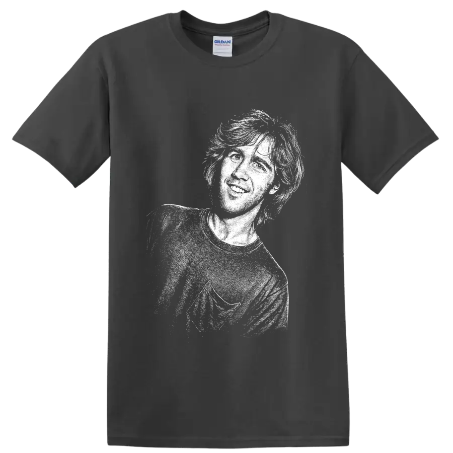 Monochrome Krist Novoselic portrait in a stark grunge-style graphic on a Charcoal T Shirt