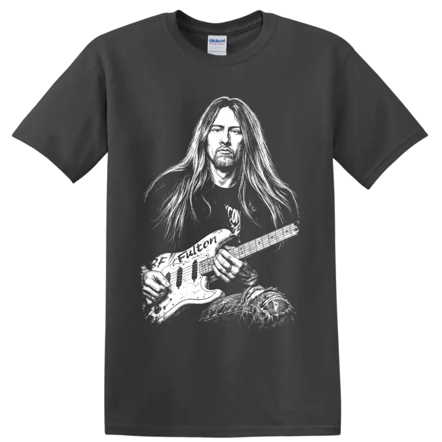 Jerry Cantrell monochrome portrait in a high-contrast grunge rock poster style on a Charcoal T Shirt