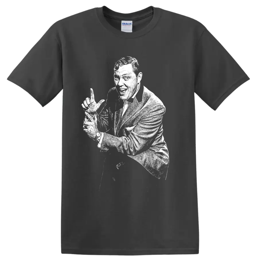 High-contrast vintage-style Bill Haley portrait with guitar on a Charcoal T Shirt