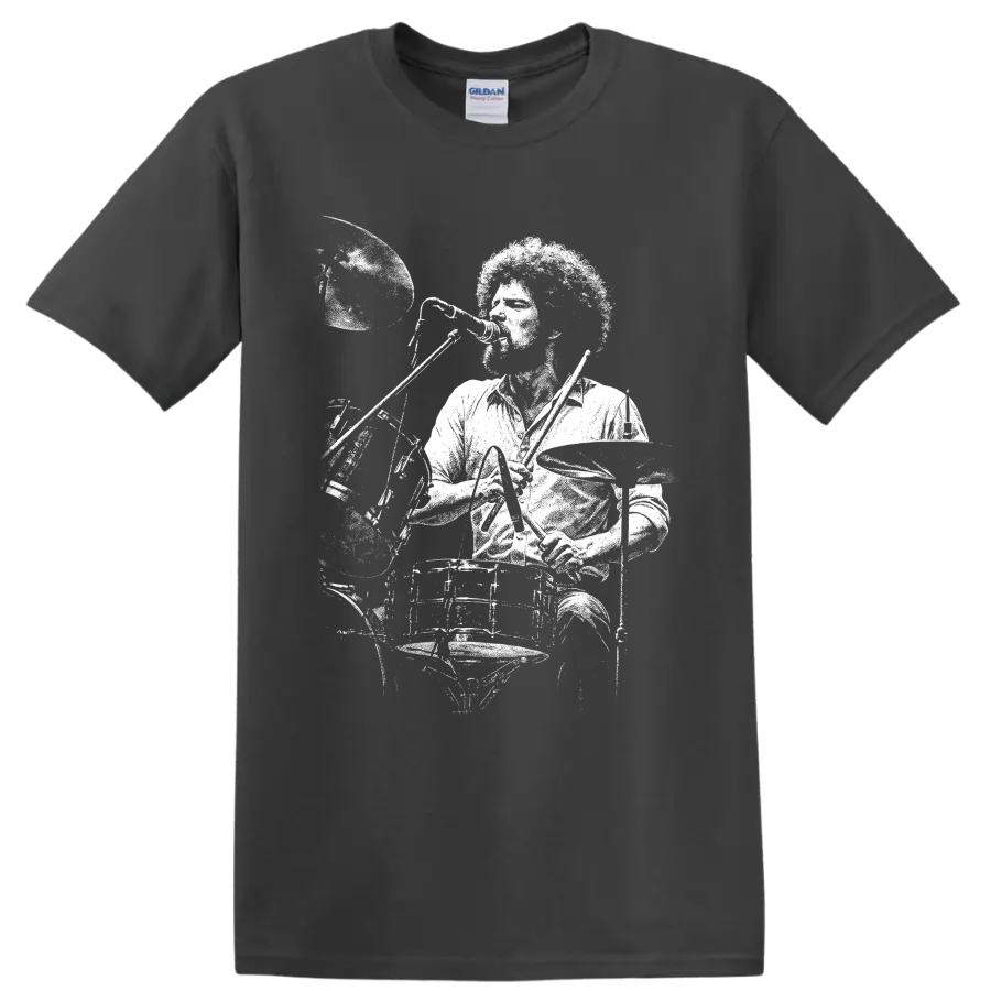 High-contrast Don Henley Eagles singer and drummer portrait graphic on a Charcoal T Shirt