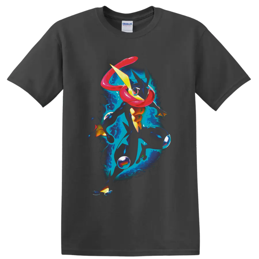 Greninja Pokémon water ninja in vivid blue splash art action pose on a Charcoal T Shirt