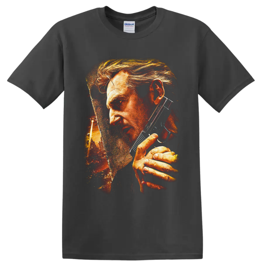 Travis Bickle gritty portrait with sunglasses and glowing urban skyline artwork on a Charcoal T Shirt