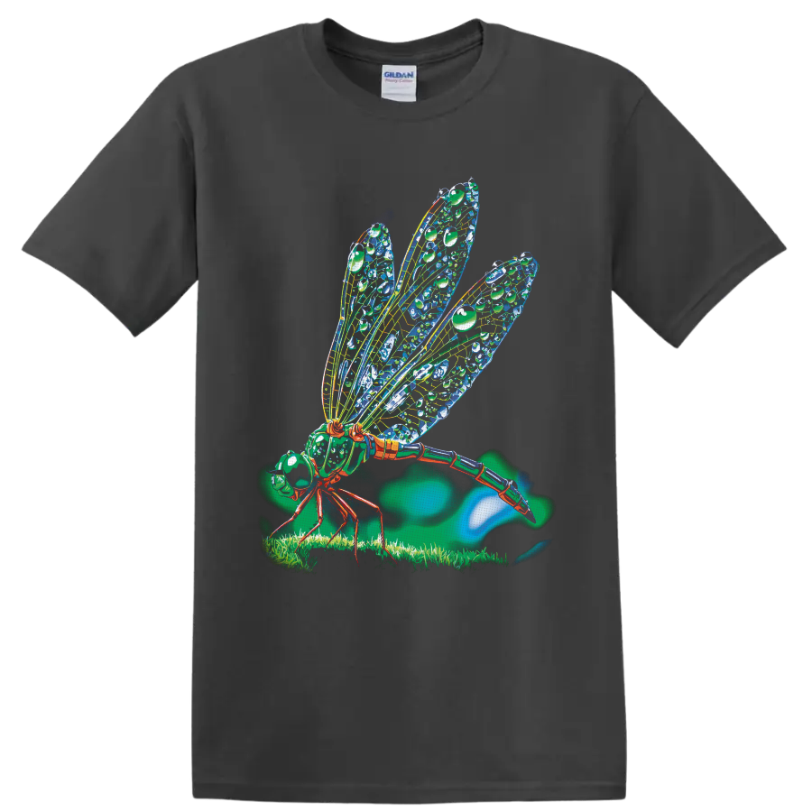 Colorful detailed cicada illustration with patterned wings, grass, and glowing nature on a Charcoal T Shirt
