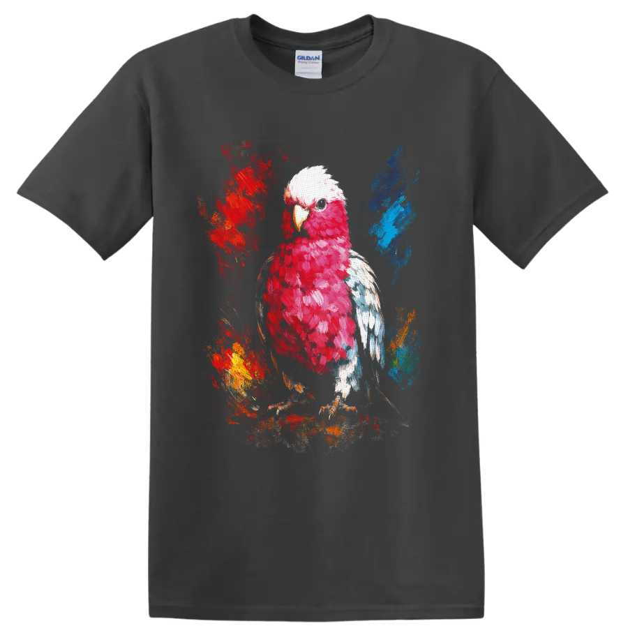 Bald eagle in red, white, and blue painterly paint splash artwork on a Charcoal T Shirt